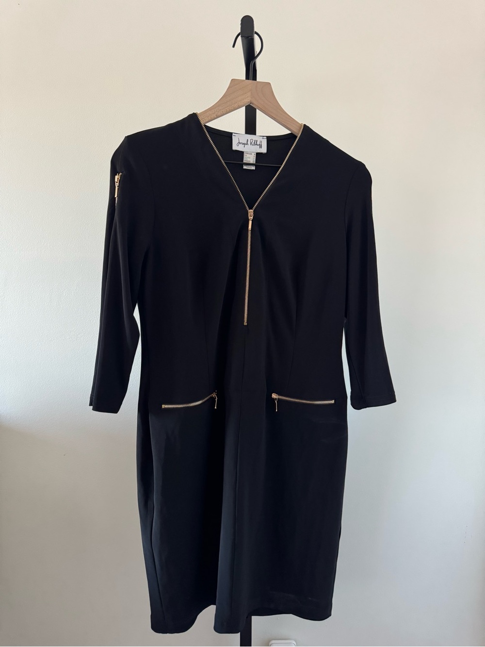 Joseph Ribkoff Black Dress with Gold Zipper Details